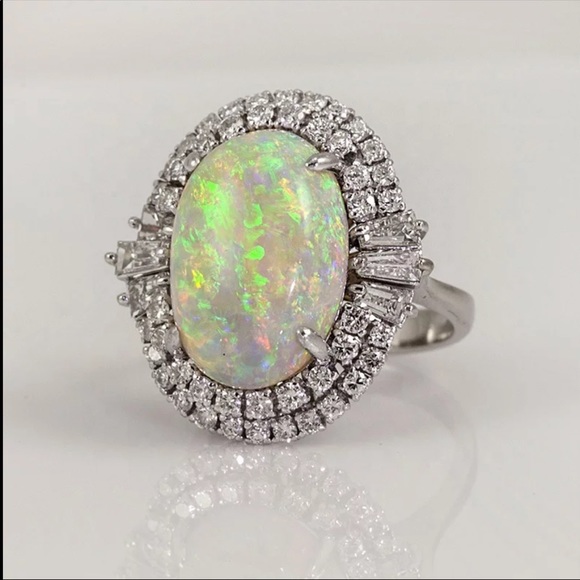 New 925 Silver Man-Made Fire Opal Diamond Ring - Picture 4 of 5